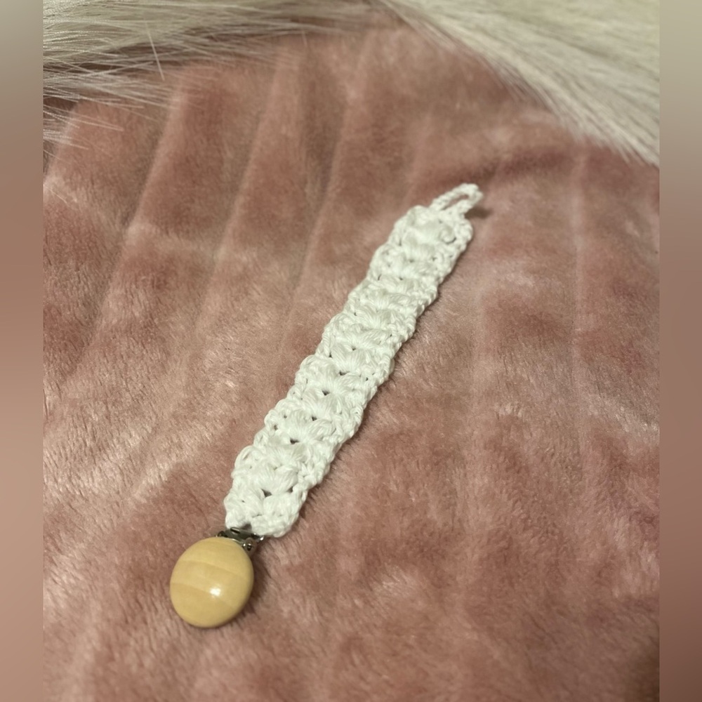 Handmade crochet pacifier clip